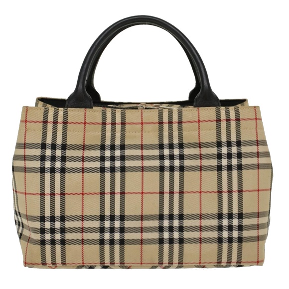 Burberrys Nova Check Blue Label Hand Bag Nylon Beige Auth bs6659 - Picture 2 of 16